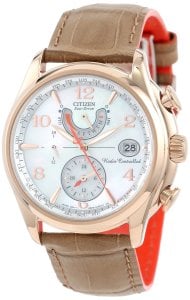 Citizen Women's FC0003-18D World Time A-T Eco-Drive Camel Leather Strap Watch