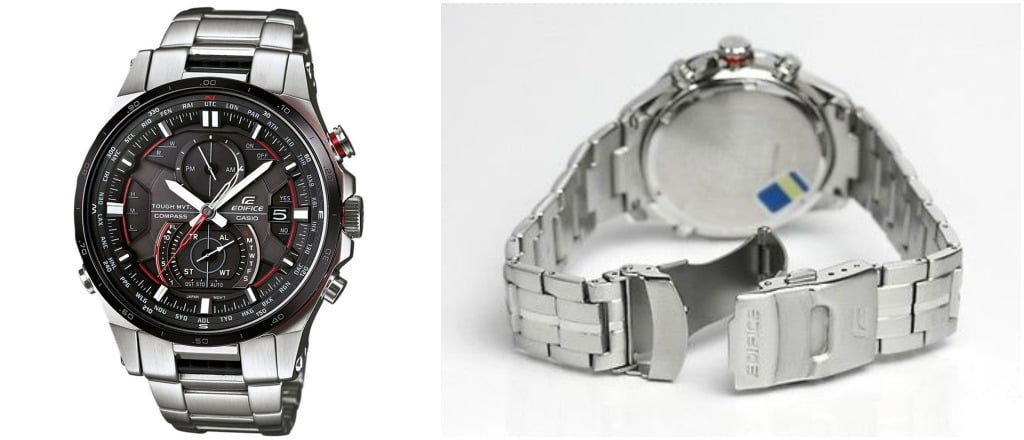 Casio Men's EQSA500DB-1AV Silver Stainless-Steel Quartz Watch with Black Dial